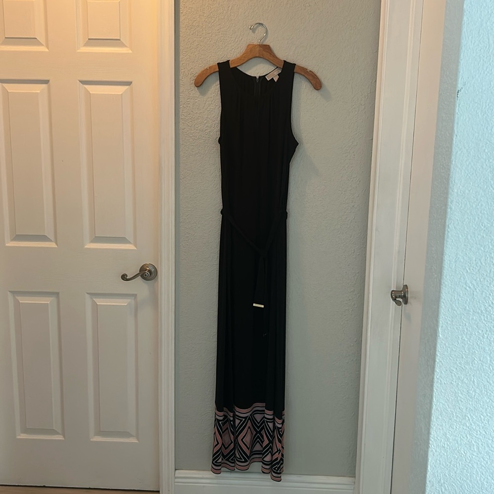 MICHAEL Michael Kors Black Maxi Dress with Pink Geometric Hem